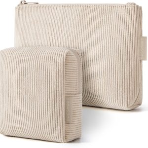 BAGSMART Corduroy Makeup Bag Set, Large & Small Cosmetic Pouch
