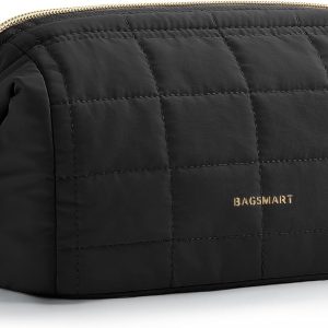 BAGSMART Makeup Bag Travel Toiletry Bag, Wide-open Zipper Pouch, Black