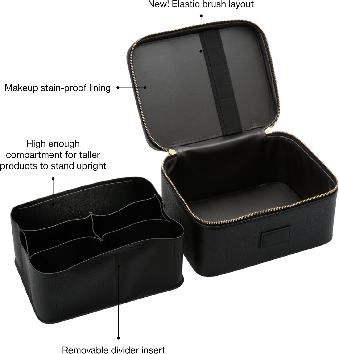 ETOILE - Vanity Case Black - Stylish Travel Makeup Bag Organizer with Dividers - Image 4