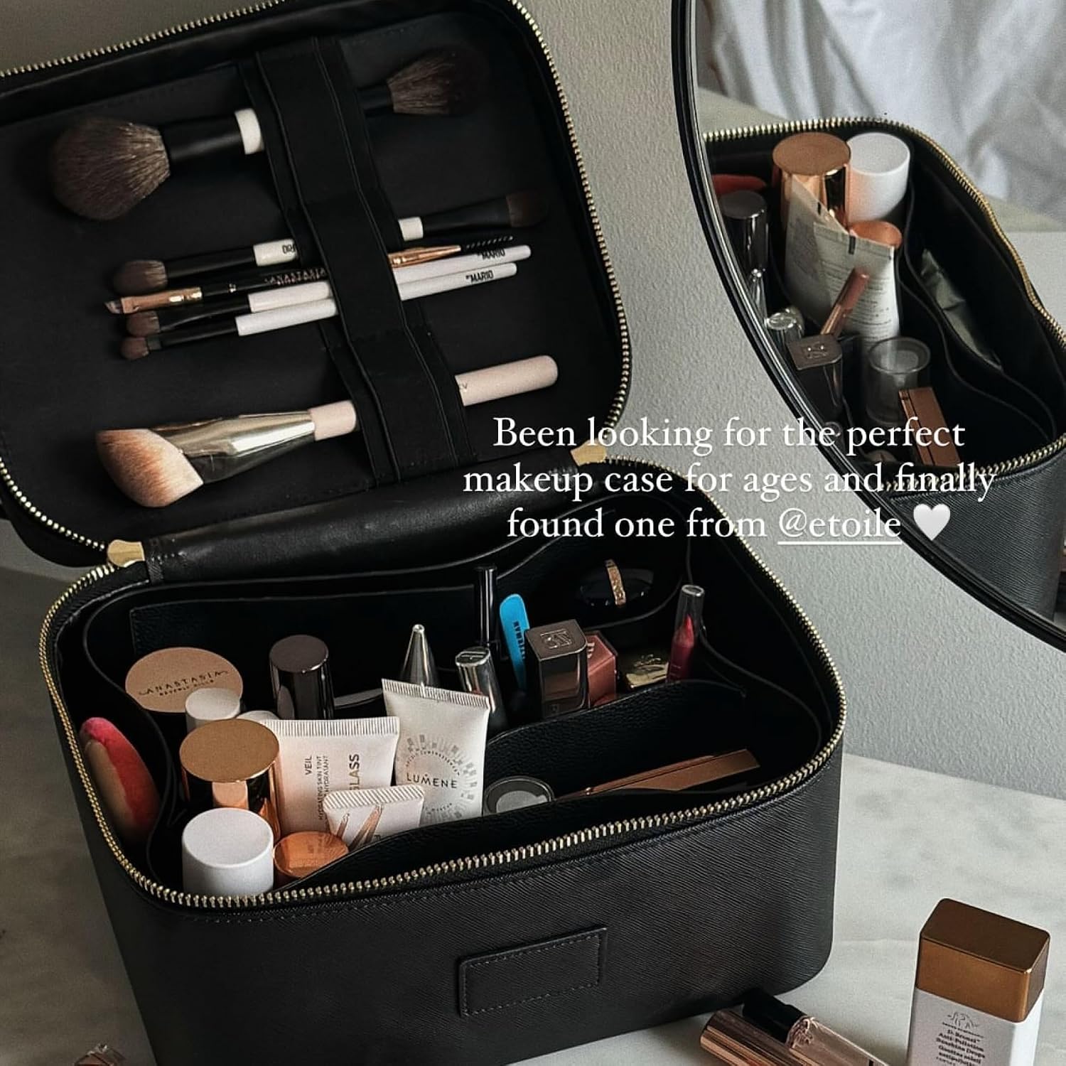 ETOILE - Vanity Case Black - Stylish Travel Makeup Bag Organizer with Dividers - Image 6